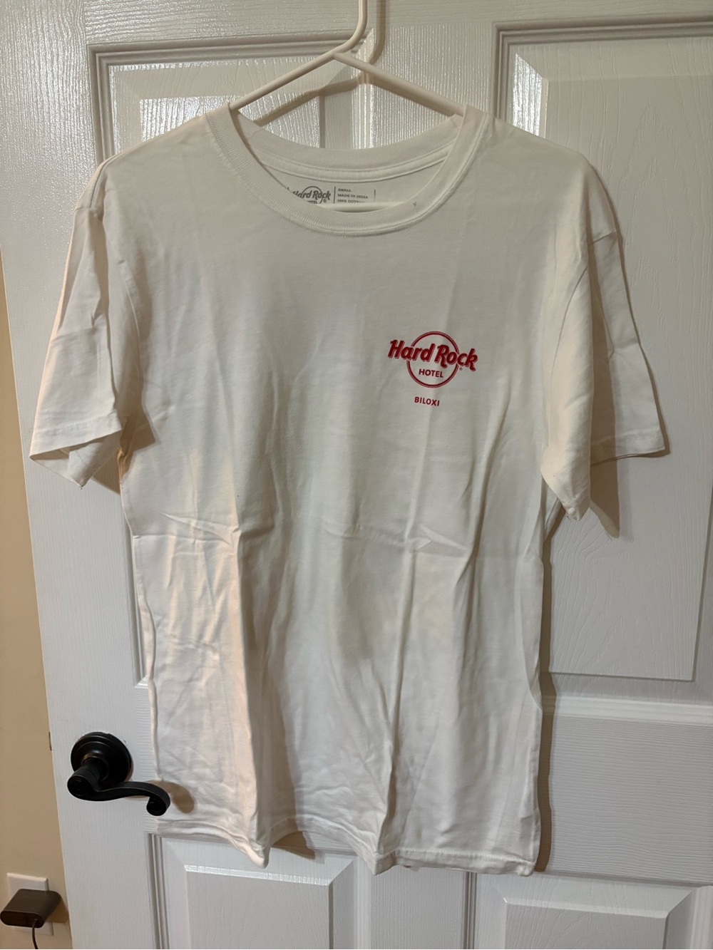 Hard Rock Cafe White Tee with Small Red Logo - Biloxi